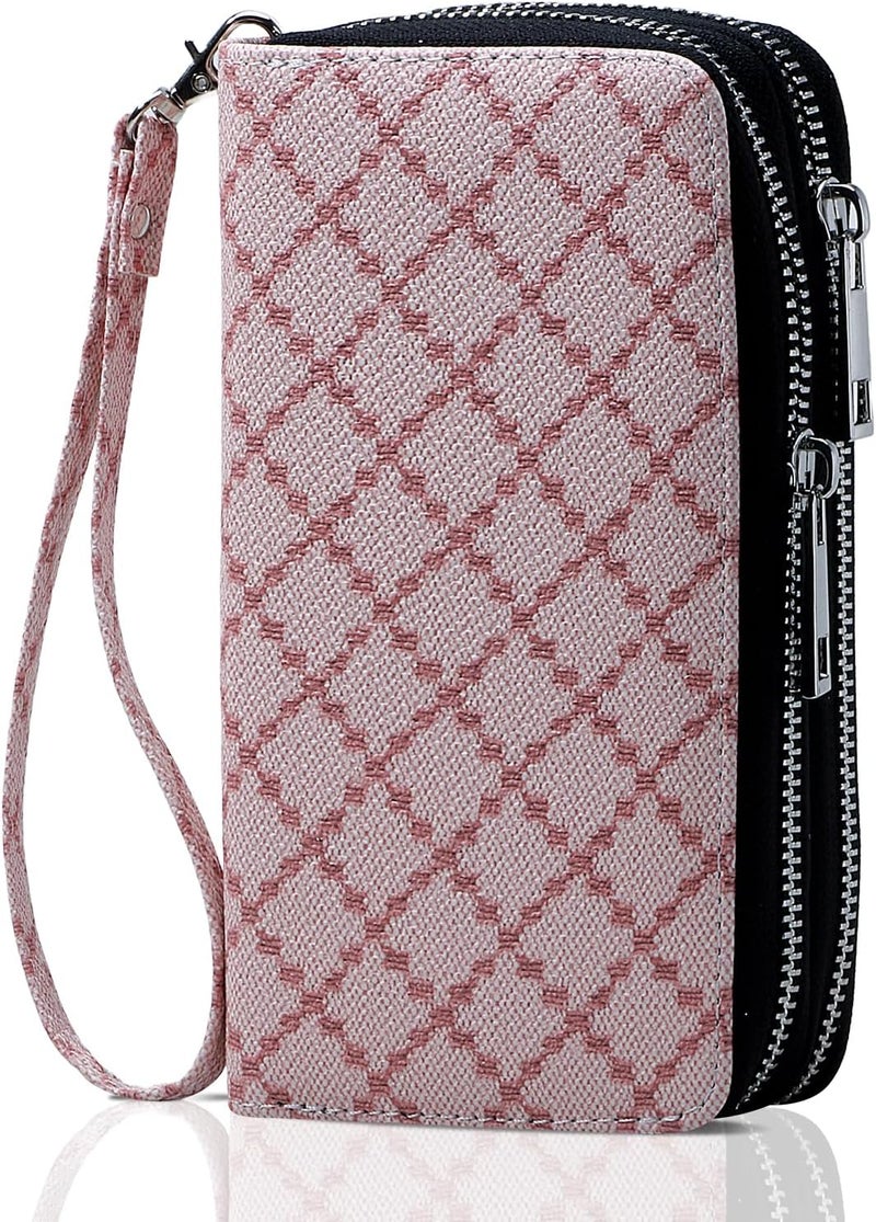 HAWEE Cellphone Wallet for Women Dual Zipper Long Purse with Removable Wristlet - Image 1