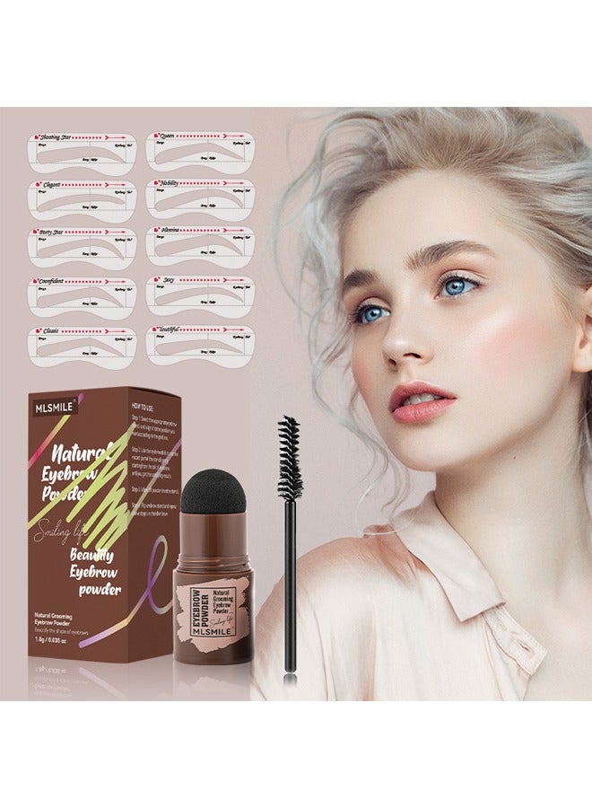 MLSMILE Eye-Brow Stamp Stencil Kit, Waterproof Brow Stamp Shaping Kit Eyebrow Definer, Eyebrow Filling Powder Stamp, Women Makeup Tools with 10 Reusable Eyebrow Stencils, 2 Eyebrow Brushes(Natural Brown)  - Image 2
