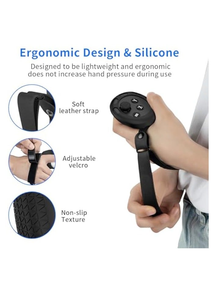 بروماس غطاء حماية لملحقات Quest 3: غطاء وجه الواقع الافتراضي من السيليكون، غطاء مقابض وحدة التحكم، غطاء واقي لعصا التحكم لـ Quest 3 (أسود) - Image 3