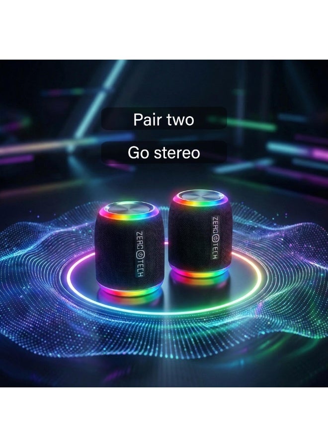 ZEROTECH Zero Tech Portable Bluetooth Speaker, Black, RGB Ambient Light with 6 Modes, IPX5 Waterproof, TWS Stereo, Multiple Input Modes, Built-in Microphone - Image 5
