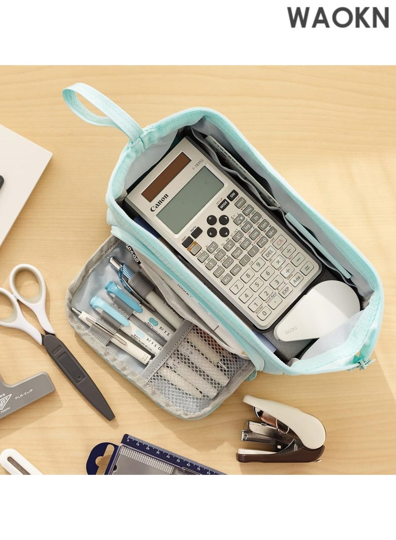 دبليو أيه أو كي أن حافظة أقلام فاخرة ذات سعة كبيرة - منظم جيب أقلام متعدد الأقسام واسع للغاية للمدرسة والجامعة والمكتب والسفر - حامل أنيق ومتين بسحاب للأقلام والعلامات ومستحضرات التجميل ولوازم الفن - هدية مثالية للطلاب والمراهقين والأولاد والبنات والرجال والنساء (أزرق) - Image 4