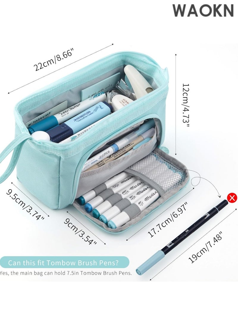 دبليو أيه أو كي أن حافظة أقلام فاخرة ذات سعة كبيرة - منظم جيب أقلام متعدد الأقسام واسع للغاية للمدرسة والجامعة والمكتب والسفر - حامل أنيق ومتين بسحاب للأقلام والعلامات ومستحضرات التجميل ولوازم الفن - هدية مثالية للطلاب والمراهقين والأولاد والبنات والرجال والنساء (أزرق) - Image 2