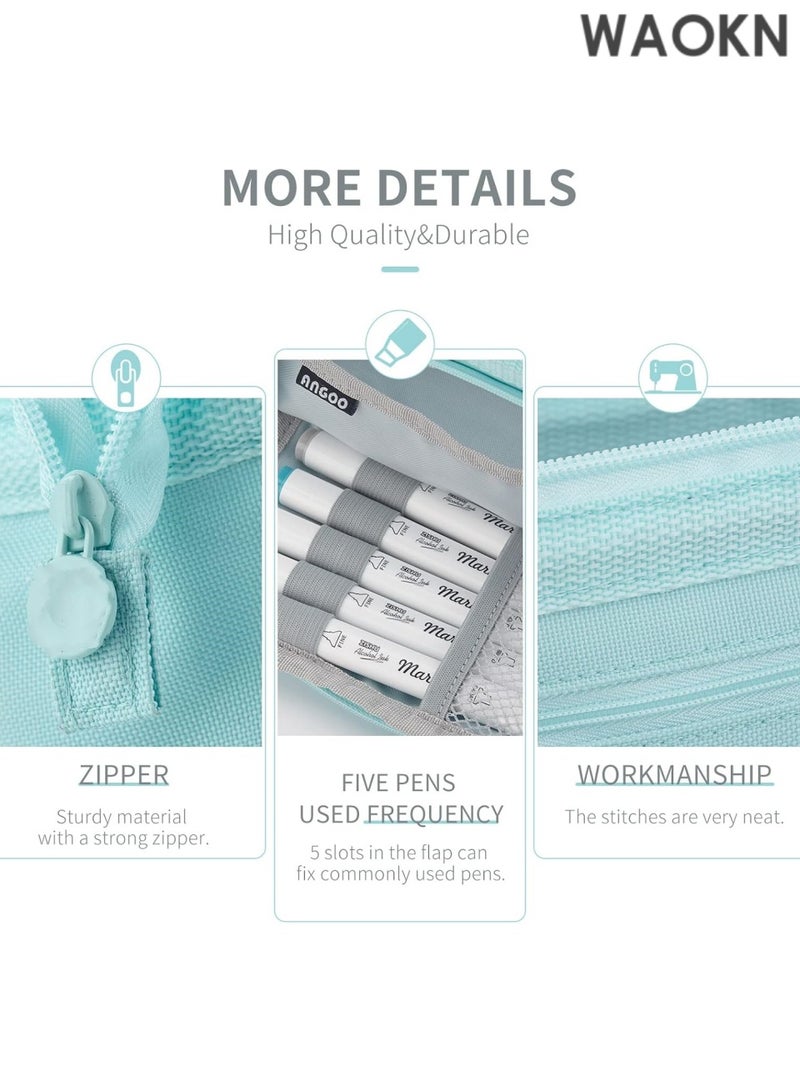 دبليو أيه أو كي أن حافظة أقلام فاخرة ذات سعة كبيرة - منظم جيب أقلام متعدد الأقسام واسع للغاية للمدرسة والجامعة والمكتب والسفر - حامل أنيق ومتين بسحاب للأقلام والعلامات ومستحضرات التجميل ولوازم الفن - هدية مثالية للطلاب والمراهقين والأولاد والبنات والرجال والنساء (أزرق) - Image 5