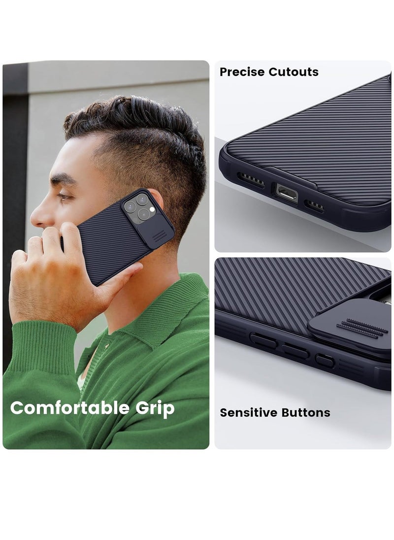 iPhone 15 Pro Max Case with Sliding Camera Cover [Upgraded Lens Protection] [Hard PC+TPU Bumper], Slim Shockproof Protective Phone Case 6.7" 2023, Dark Purple
