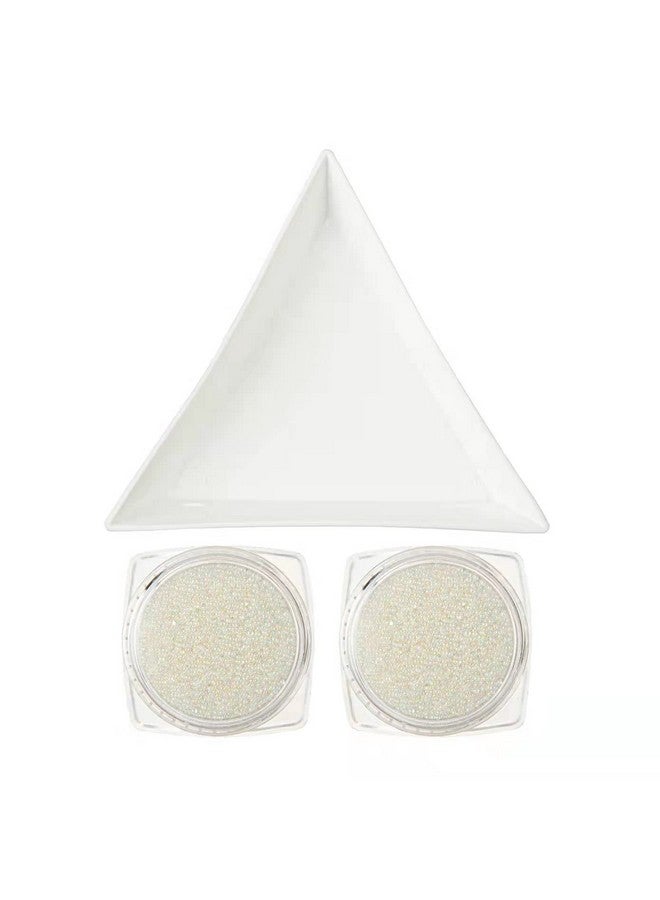 مينجين فن الأظافر أحجار الراين الصغيرة الخرز Ab Micro Ball Gems نصائح مانيكير ثلاثية الأبعاد زجاجتان مع صينية - Image 1
