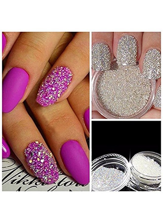 مينجين فن الأظافر أحجار الراين الصغيرة الخرز Ab Micro Ball Gems نصائح مانيكير ثلاثية الأبعاد زجاجتان مع صينية - Image 2