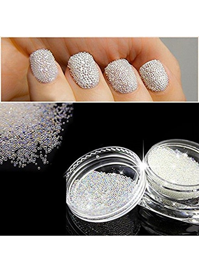 مينجين فن الأظافر أحجار الراين الصغيرة الخرز Ab Micro Ball Gems نصائح مانيكير ثلاثية الأبعاد زجاجتان مع صينية - Image 3