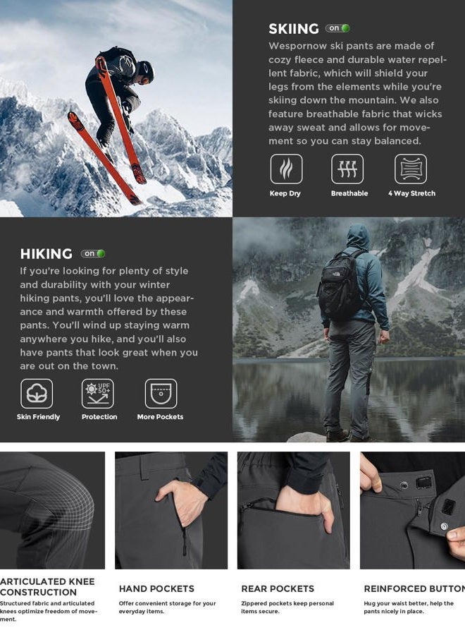 Wespornow Men's Thermal Softshell Ski Trousers, Waterproof Winter Trousers, Lined Snow Trousers with Fleece Lining for Ski & Snowboard (Grey, L) - Image 5