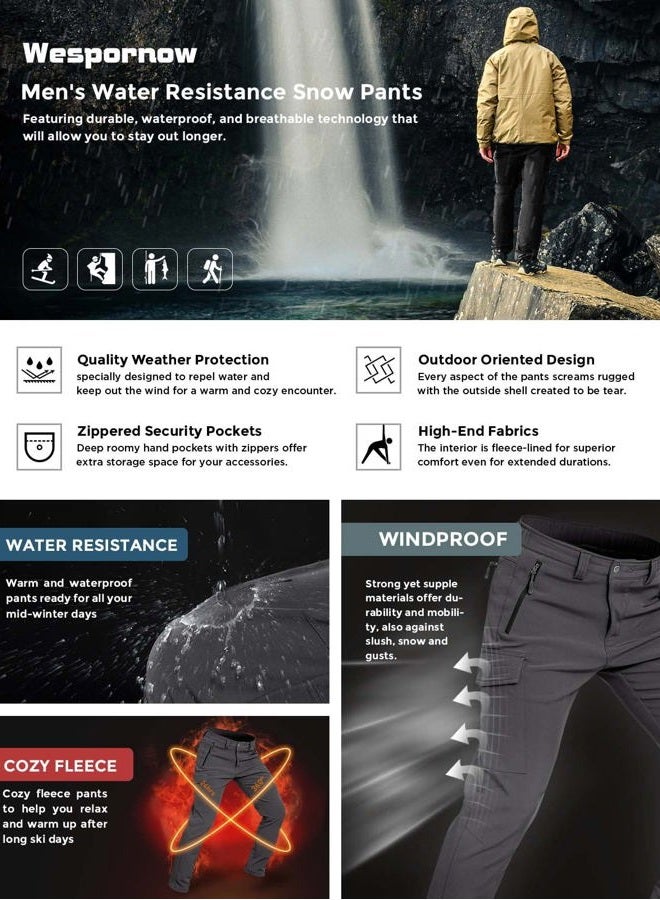 Wespornow Men's Thermal Softshell Ski Trousers, Waterproof Winter Trousers, Lined Snow Trousers with Fleece Lining for Ski & Snowboard (Grey, L) - Image 4