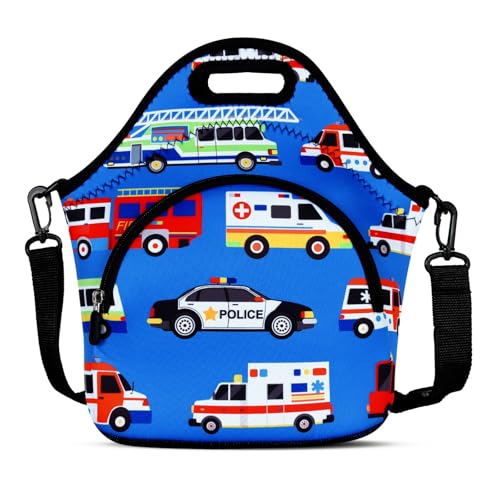 Violet Mist Neoprene Lunch Bags with Shoulder Strap Lunch Totes for Women Insulated Lunch Handbag Thermal Lunch Box Reusable Gourmet Bento Bag Pocket Zipper for Work Picnic Travel Shopping, Blue Car - Image 1