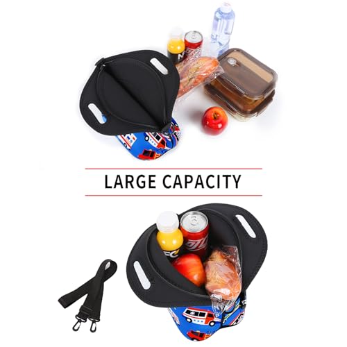 Violet Mist Neoprene Lunch Bags with Shoulder Strap Lunch Totes for Women Insulated Lunch Handbag Thermal Lunch Box Reusable Gourmet Bento Bag Pocket Zipper for Work Picnic Travel Shopping, Blue Car - Image 5