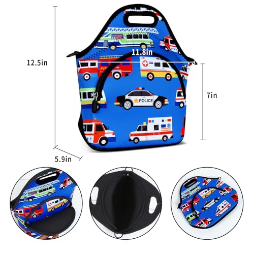Violet Mist Neoprene Lunch Bags with Shoulder Strap Lunch Totes for Women Insulated Lunch Handbag Thermal Lunch Box Reusable Gourmet Bento Bag Pocket Zipper for Work Picnic Travel Shopping, Blue Car - Image 3