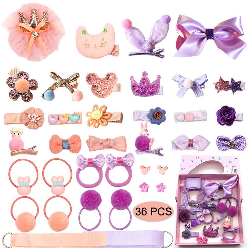 Baby Girls Hair Clips Cute Hair Bows Baby Elastic Hair Ties Hair Accessories Ponytail Holder Hairpins Set For Baby Girls Teens Toddlers Assorted styles 36 pieces Pack Purple