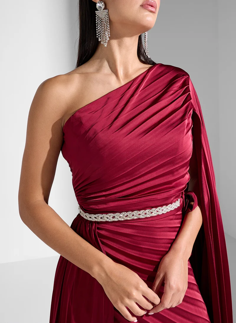 Akadia Fashion Pleated One-Shoulder Dress