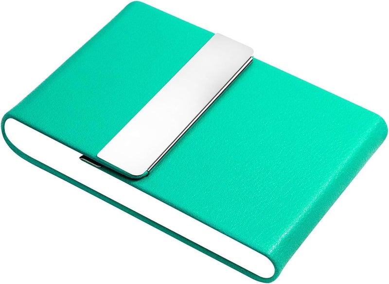 Padike Professional Business Card Holder PU Leather Business Card Case Name Card Holder Slim Metal Pocket Card Holder with Magnetic Shut (Y-Lake blue) - Image 4