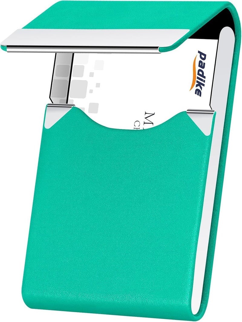 Padike Professional Business Card Holder PU Leather Business Card Case Name Card Holder Slim Metal Pocket Card Holder with Magnetic Shut (Y-Lake blue) - Image 1