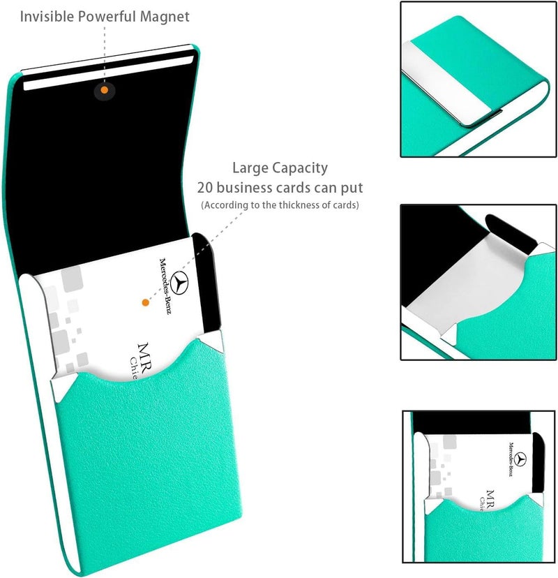 Padike Professional Business Card Holder PU Leather Business Card Case Name Card Holder Slim Metal Pocket Card Holder with Magnetic Shut (Y-Lake blue) - Image 3