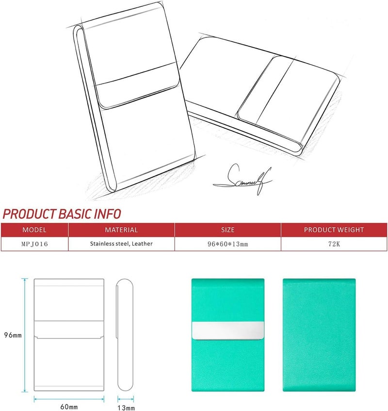 Padike Professional Business Card Holder PU Leather Business Card Case Name Card Holder Slim Metal Pocket Card Holder with Magnetic Shut (Y-Lake blue) - Image 2