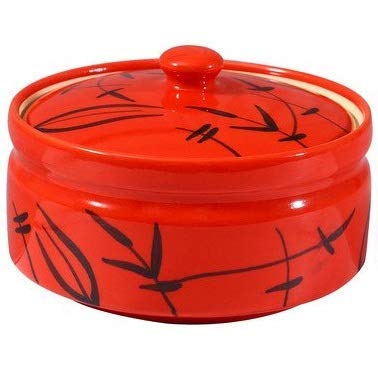 Caffeine ceramic handmade red bamboo serving casserole set of 1 medium - Image 3