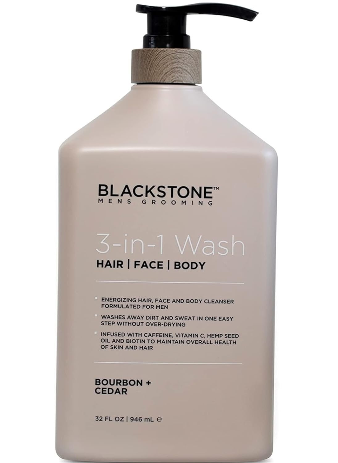 BLACKSTONE Blackstone 3in1 Wash for Men  Cleanses  Conditions Hair Body  Face  For All Skin  Hair Types  With Caffeine Vitamin C Hemp Seed Oil  Biotin  Bourbon  Cedar 32 fl oz 