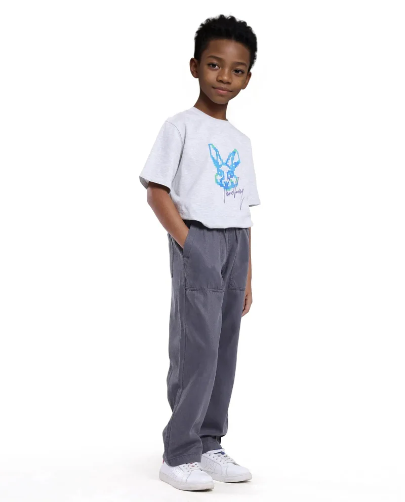رير ونز Rare Ones Kids Dusk Grey Cotton Blend Plain Drawstring Regular Fit Trouser