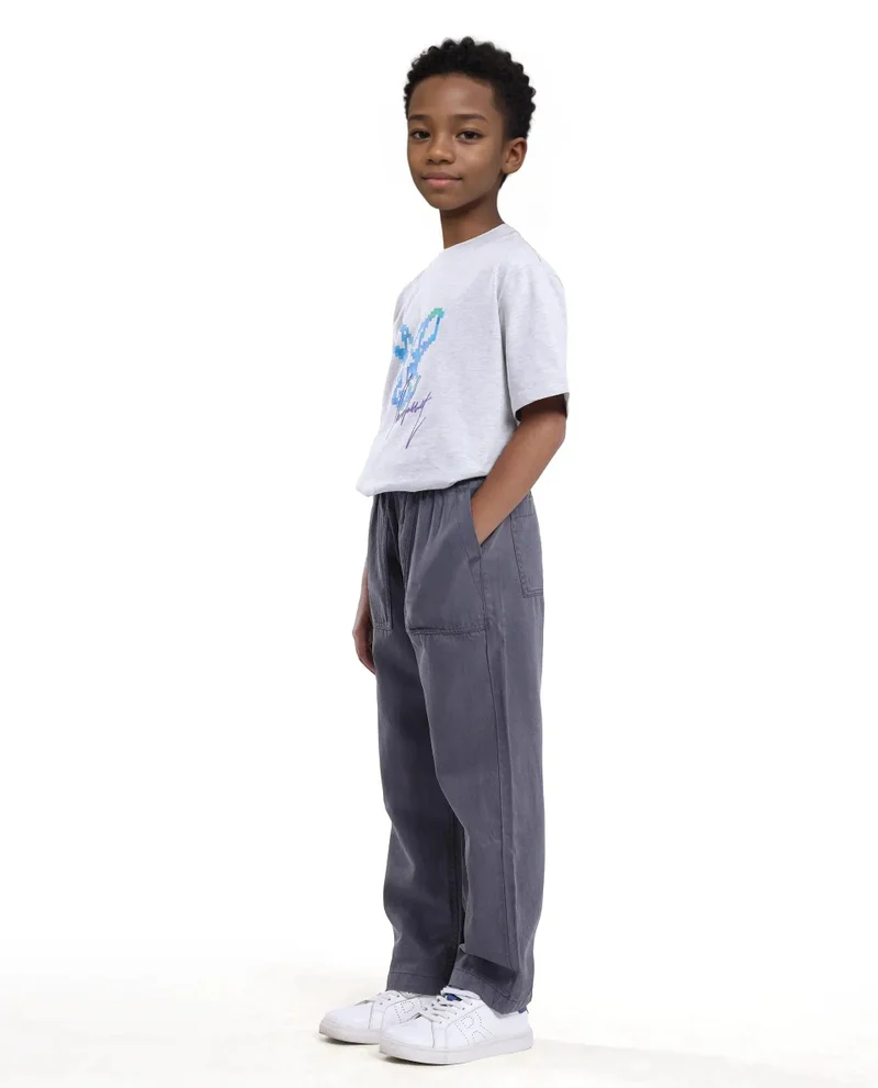 رير ونز Rare Ones Kids Dusk Grey Cotton Blend Plain Drawstring Regular Fit Trouser