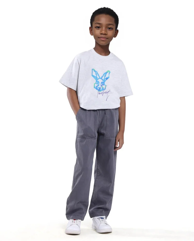 رير ونز Rare Ones Kids Dusk Grey Cotton Blend Plain Drawstring Regular Fit Trouser