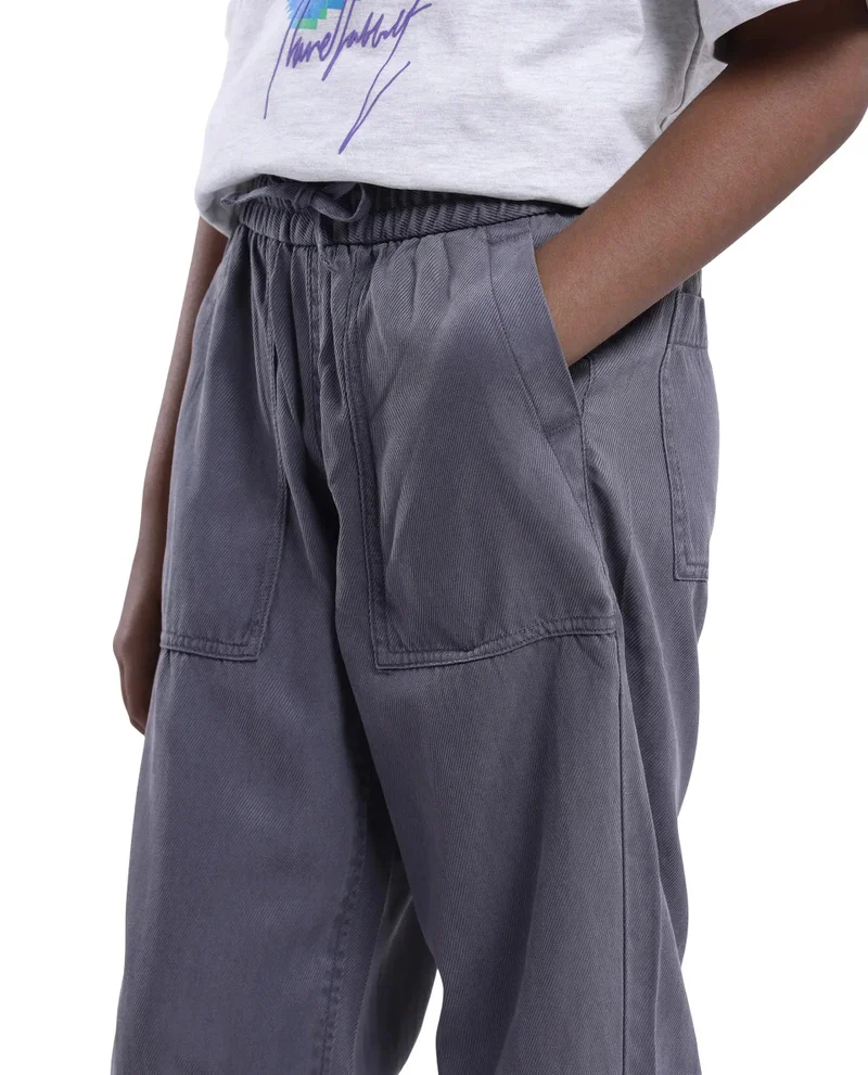 رير ونز Rare Ones Kids Dusk Grey Cotton Blend Plain Drawstring Regular Fit Trouser