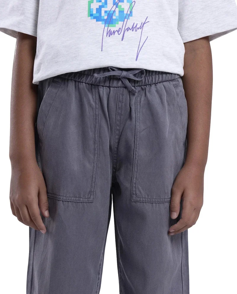 رير ونز Rare Ones Kids Dusk Grey Cotton Blend Plain Drawstring Regular Fit Trouser