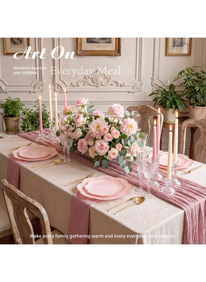 supernal 60pcs Pink Scalloped Plastic Plates with Gold Rim,Heavy Duty Plastic Disposable Plates Includes:30 Dinner and 30 Dessert Plate Perfect for Wedding, Bridal Shower, Mother's Day&Parties - Image 2
