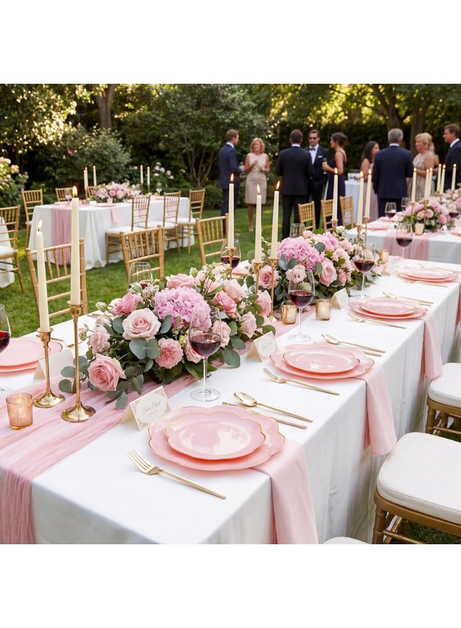 supernal 60pcs Pink Scalloped Plastic Plates with Gold Rim,Heavy Duty Plastic Disposable Plates Includes:30 Dinner and 30 Dessert Plate Perfect for Wedding, Bridal Shower, Mother's Day&Parties - Image 4