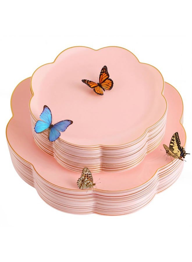 supernal 60pcs Pink Scalloped Plastic Plates with Gold Rim,Heavy Duty Plastic Disposable Plates Includes:30 Dinner and 30 Dessert Plate Perfect for Wedding, Bridal Shower, Mother's Day&Parties - Image 1