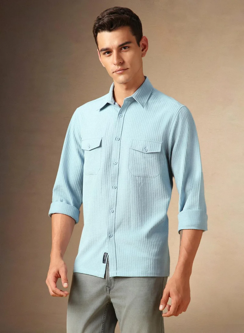 Dennis Lingo Men's Light Blue Cotton Blend Textured Shirt