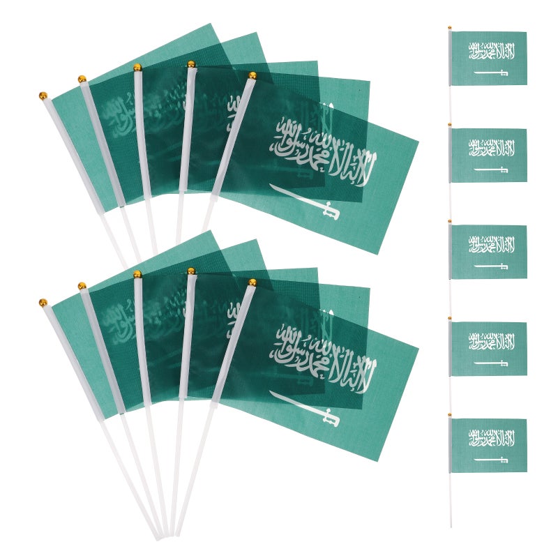 Mini Handheld Arabia Flag 100pcs Arabian Car Flags Arabia National Polyester Flag Flags Stick Waving Flags For National Day Decorations Green - Image 1