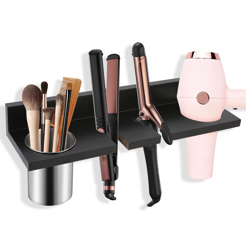 SLLPL Hair Tool Organizer for Bathroom Wall Mounted Hair Dryer Holder with HeatResistant Cups Curling Iron Straightener Rack Blow Dryer Organizer for Vanity or Wall Black - Image 2