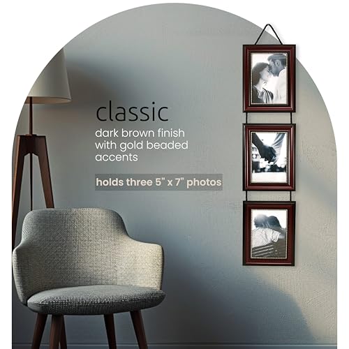 Kiera Grace Lucy Collage Frame, Holds 3 Vertical 5" x 7" Photos, Wall Mount Picture Frame with Hanging Rope, 7.25" x 9.25", Dark Brown - Image 2