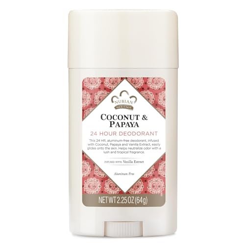Nubian Heritage Nubian Heritage AluminumFree Deodorant Coconut  Papaya  Natural Deodorant with Organic Shea Butter Vanilla Oil and Aloe Vera 225 Oz