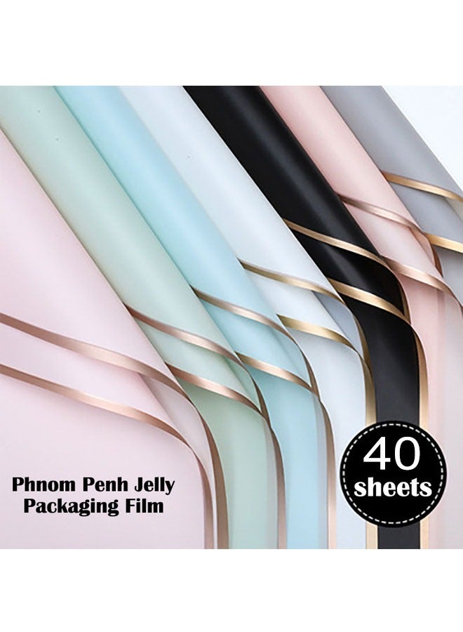 زي سي إم - هابي 40 قطعة من ورق تغليف الهدايا وباقة الزهور الفاخرة بحافة ذهبية شفافة غير لامعة 58 × 58 سم - Image 4