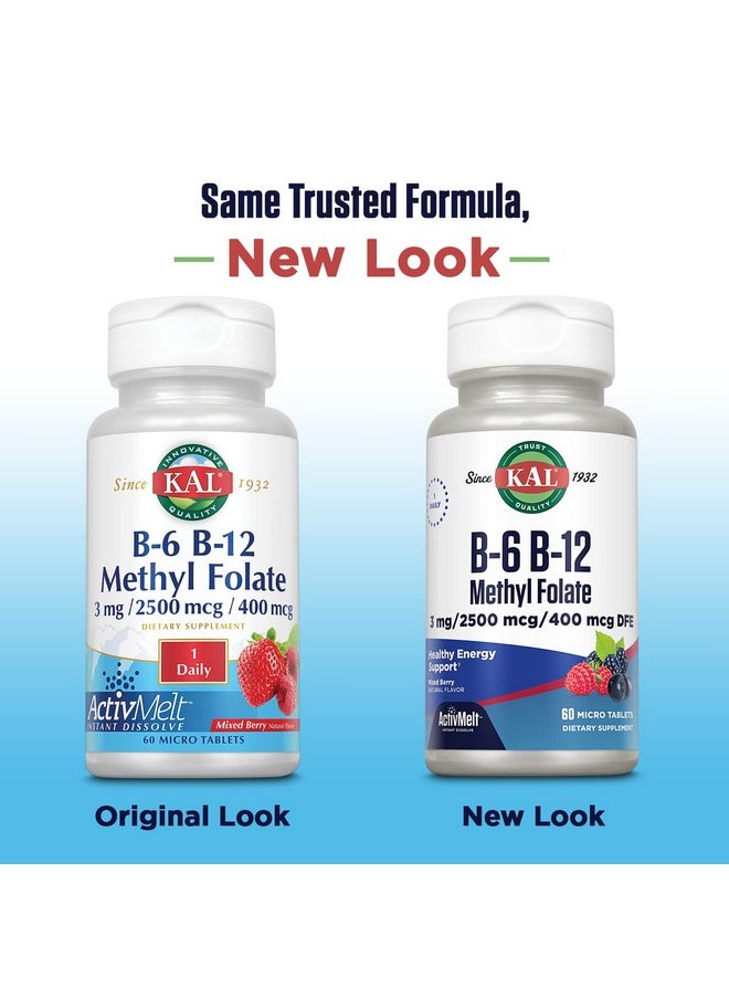KAL - B6 B12 Methyl Folate Activmelt ; Healthy Heart & Energy Support ; Natural Mixed Berry Flavor ; Active Coenzyme Forms ; 60 Micro Tablets - Image 1