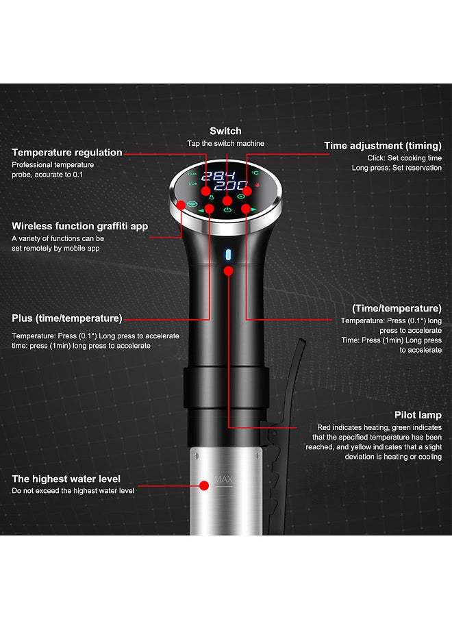 WiFi Sous Cooker Machine Immersion Circulator Quiet 1100 Watts Tuya APP Accurate Temperature and Time Digital Display Precision Sous Cooker