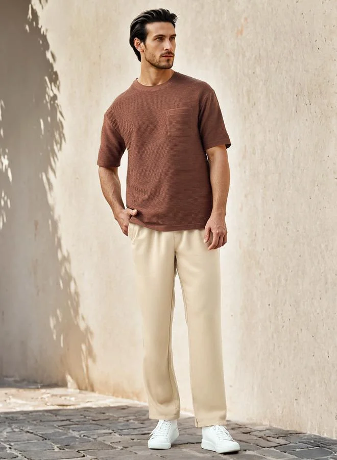 Iconic Iconic Waffle Textured T-shirt with Crew Neck and Short Sleeves