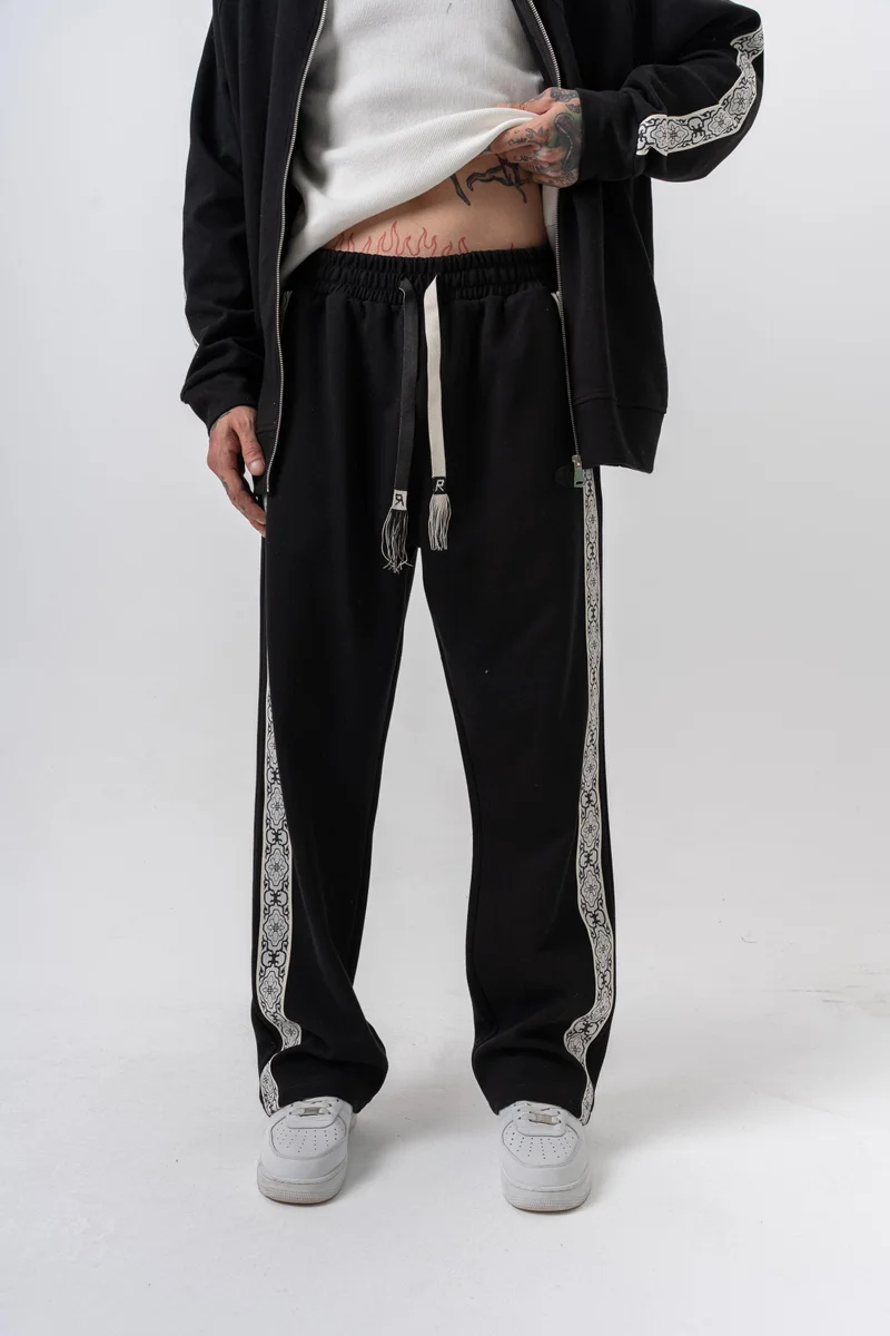 RESPIRE Men’s Damask Striped Winter Doubleface Baggy Sweatpants Black