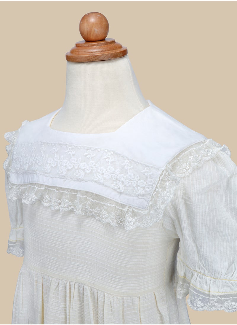 Generic Casual Plus Summer Girl's Frock Dress in Comfy Fabric with Half Cap Sleeves in Full Snow White  - Image 2