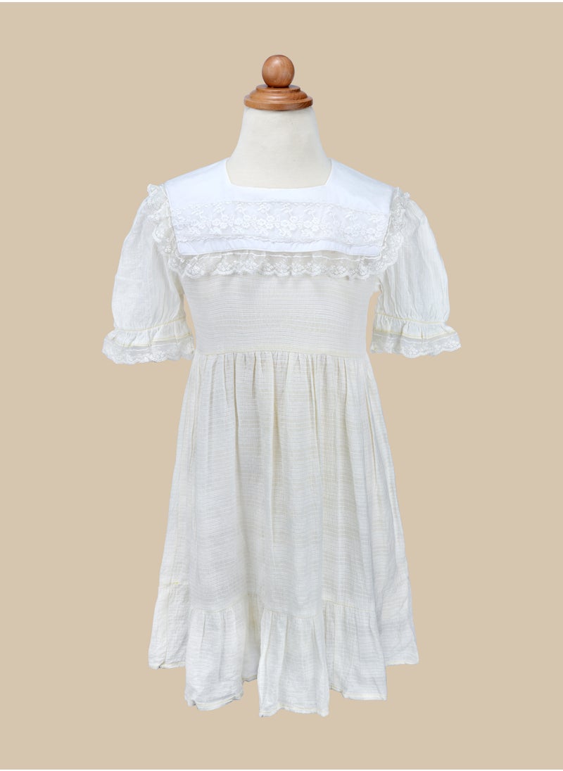 Generic Casual Plus Summer Girl's Frock Dress in Comfy Fabric with Half Cap Sleeves in Full Snow White  - Image 1