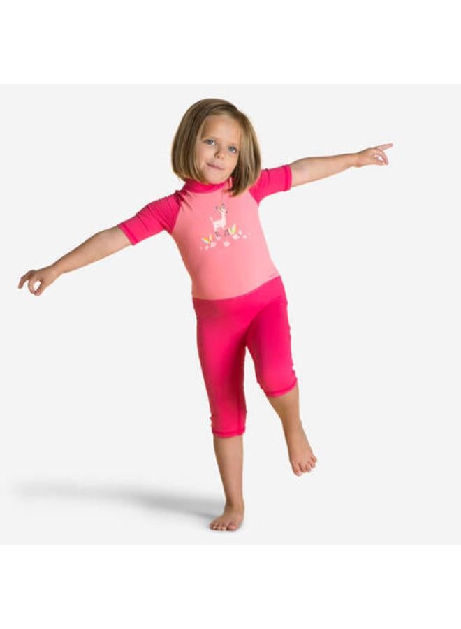 NABAIJI Baby / Kids' Swimming Short Sleeve UV-Protection Suit - Pink Print - Image 1