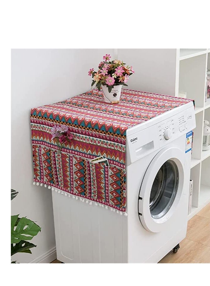 Barakah Refrigerator Dust-Proof Cover, Cotton Washing Machine Waterproof Cover with Side Storage Bags, Multi-Purpose Top Covers, Universal Cover Cloth for Home and Kitchen (Red) - Image 3