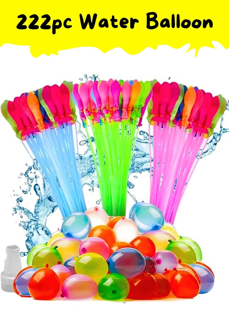 ZedPlay 222 Pc Water Balloons Holi For Kids Boys And Girls, Latex With Refill Hose, Three Bunches Balloons Games Swimming Pool Outdoor Fun Magic Water Balloons (222 Pieces Balloons), Multicolor - Image 1