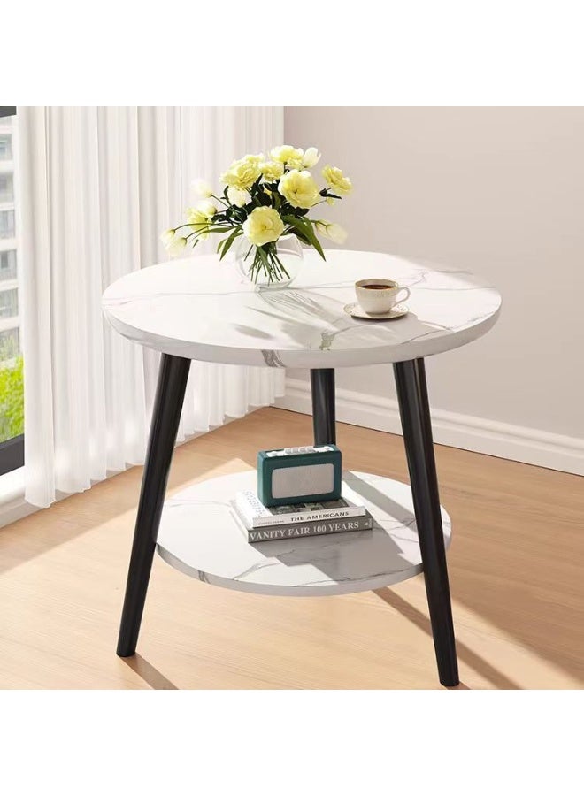 Jorunb Small Round End Table with Storage Shelf for Small Space Round Side Table 2 Tier End Table Metal Support Frame Circle Coffee Table Minimalist Bedside Sofa Table 50*50*42cm  - Image 2