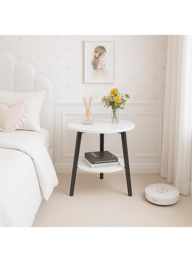 Jorunb Small Round End Table with Storage Shelf for Small Space Round Side Table 2 Tier End Table Metal Support Frame Circle Coffee Table Minimalist Bedside Sofa Table 50*50*42cm  - Image 5