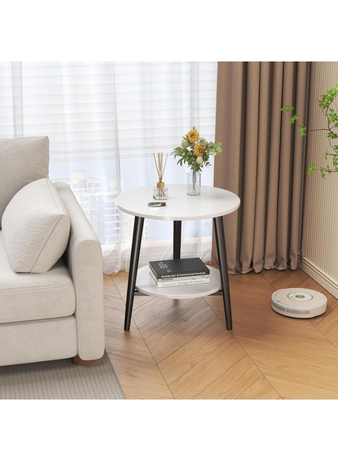 Jorunb Small Round End Table with Storage Shelf for Small Space Round Side Table 2 Tier End Table Metal Support Frame Circle Coffee Table Minimalist Bedside Sofa Table 50*50*42cm  - Image 1